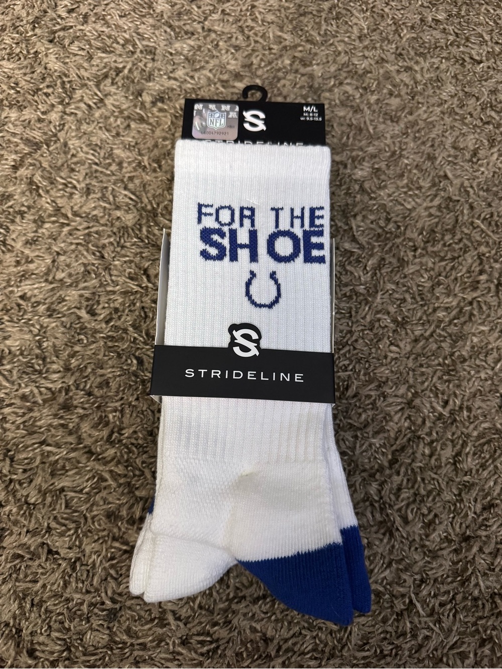 Strideline Men’s White Crew Socks with Blue Colts Accent